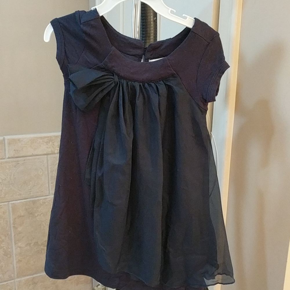 DKNY navy girls dress with sheer overlay w/bow